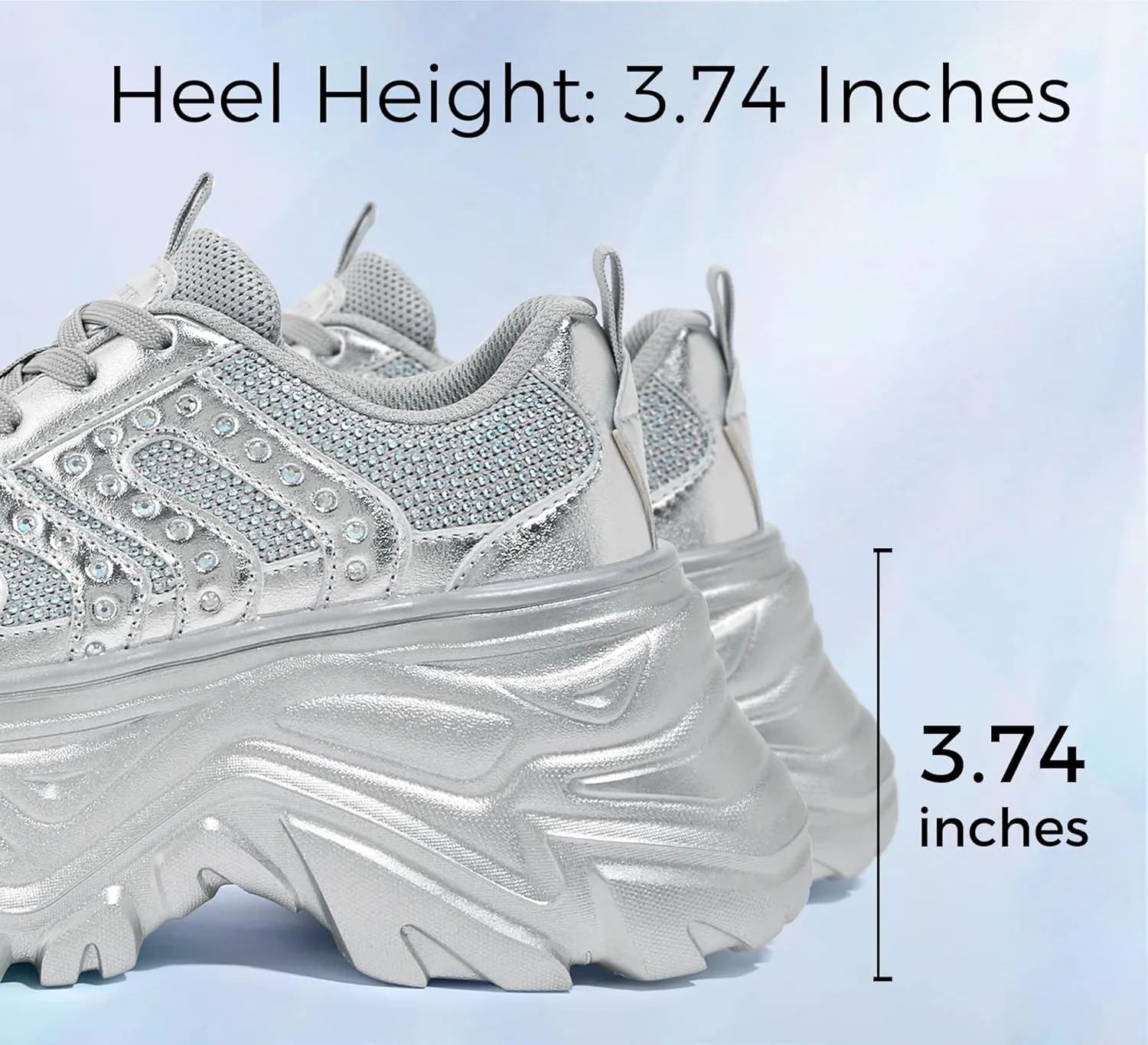 LUCKY STEP Women's Rhinestone Chunky Sneakers Breathable Lace-Up Platform Walking Sneakers Fashion Casual Dad Shoes