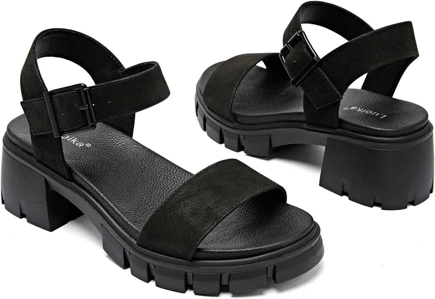 Luoika Women's Wide Width Pump Heel Sandals, Fashion Plateform Block Heel Open Toe Sandal with Adjustable Ankle Strap Women's Casual Summer Shoes.