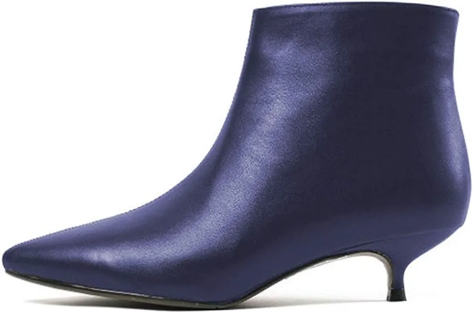 Lutalica W Women's Fashion Pointed Toe Matte Leather Zip Up Comfort Low Kitten Heel Dress Ankle Boots