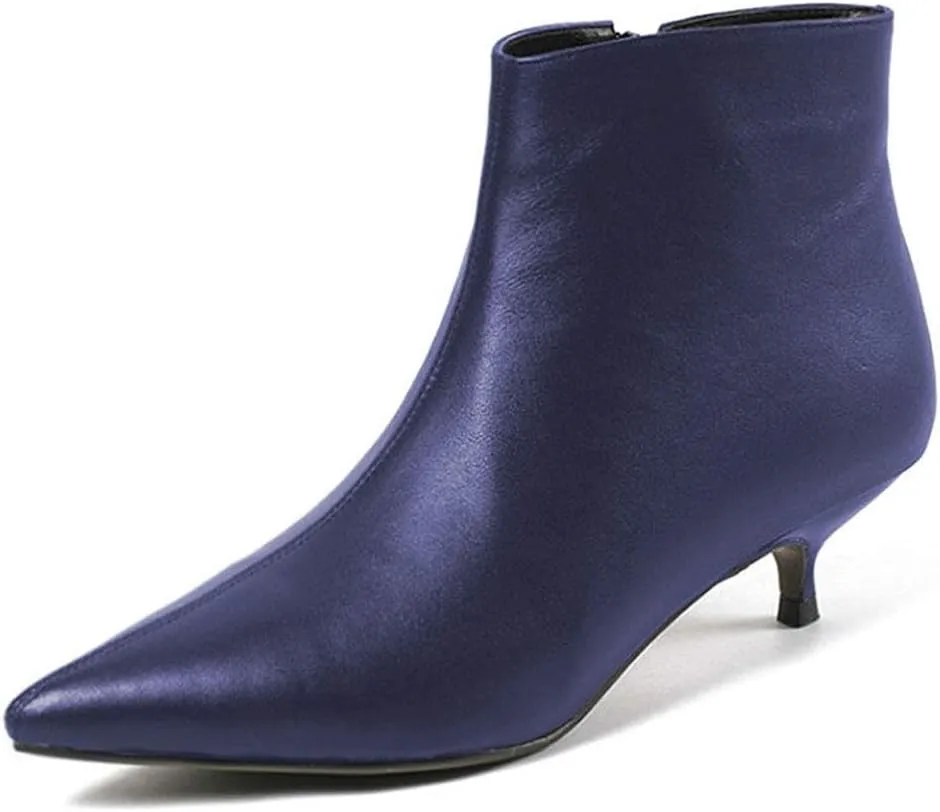 Lutalica W Women's Fashion Pointed Toe Matte Leather Zip Up Comfort Low Kitten Heel Dress Ankle Boots