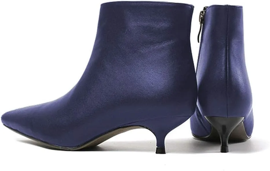 Lutalica W Women's Fashion Pointed Toe Matte Leather Zip Up Comfort Low Kitten Heel Dress Ankle Boots