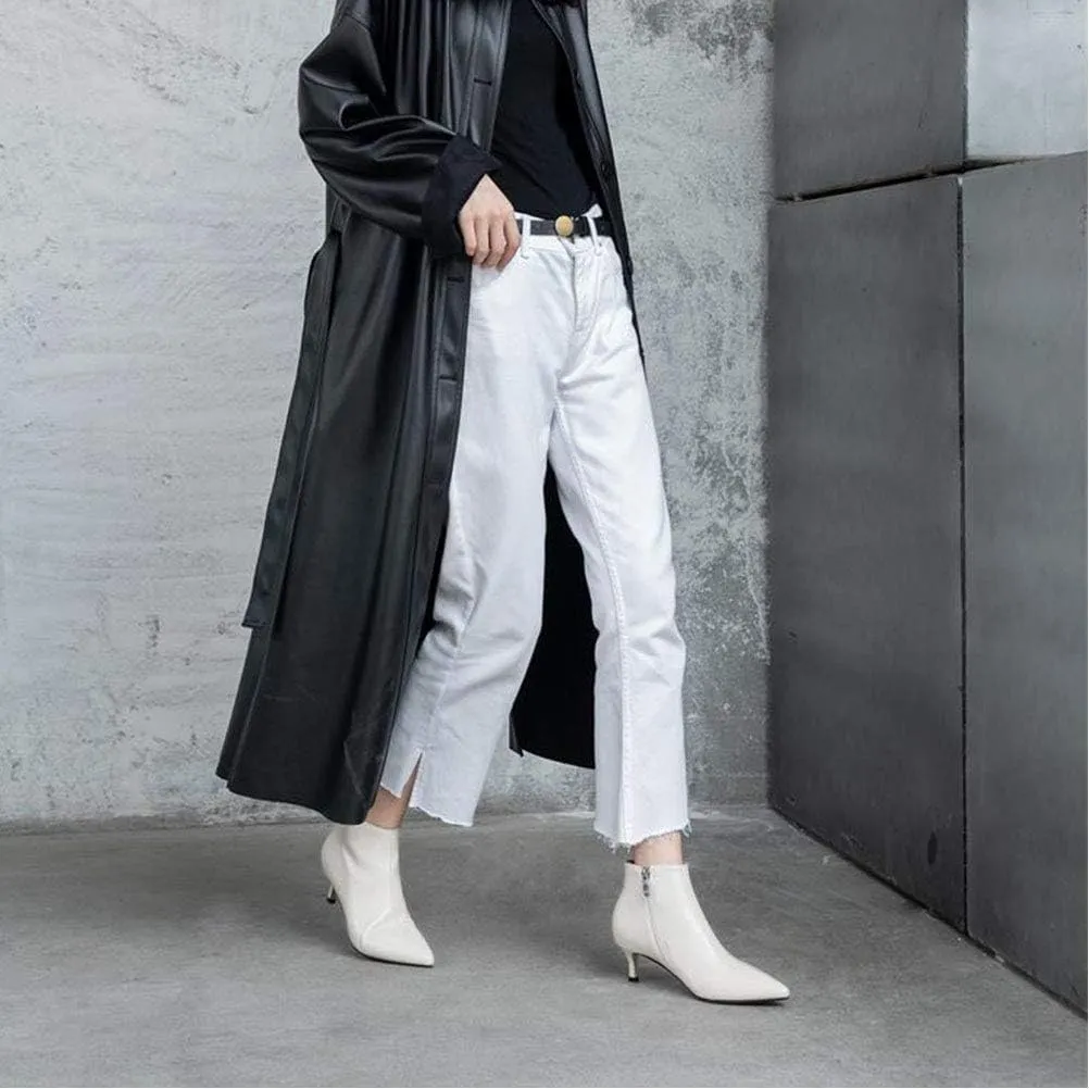 Lutalica W Women's Fashion Pointed Toe Matte Leather Zip Up Comfort Low Kitten Heel Dress Ankle Boots