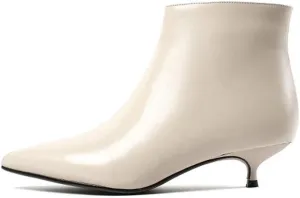 Lutalica W Women's Fashion Pointed Toe Matte Leather Zip Up Comfort Low Kitten Heel Dress Ankle Boots