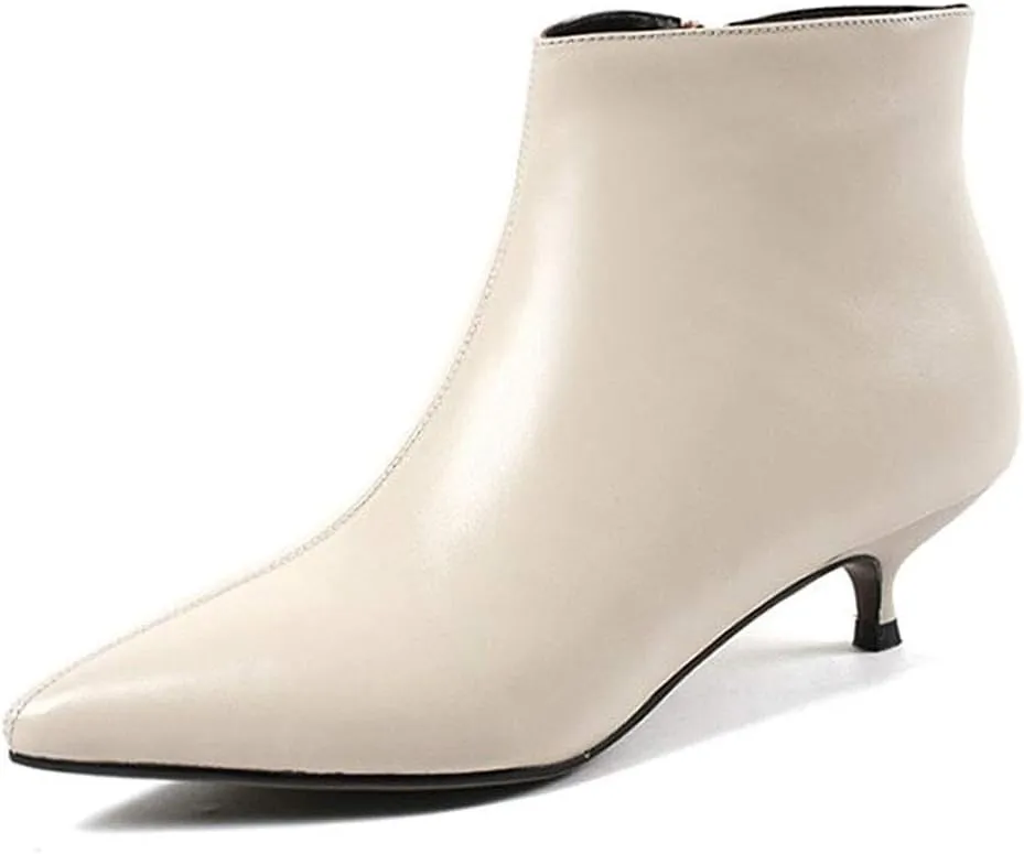 Lutalica W Women's Fashion Pointed Toe Matte Leather Zip Up Comfort Low Kitten Heel Dress Ankle Boots