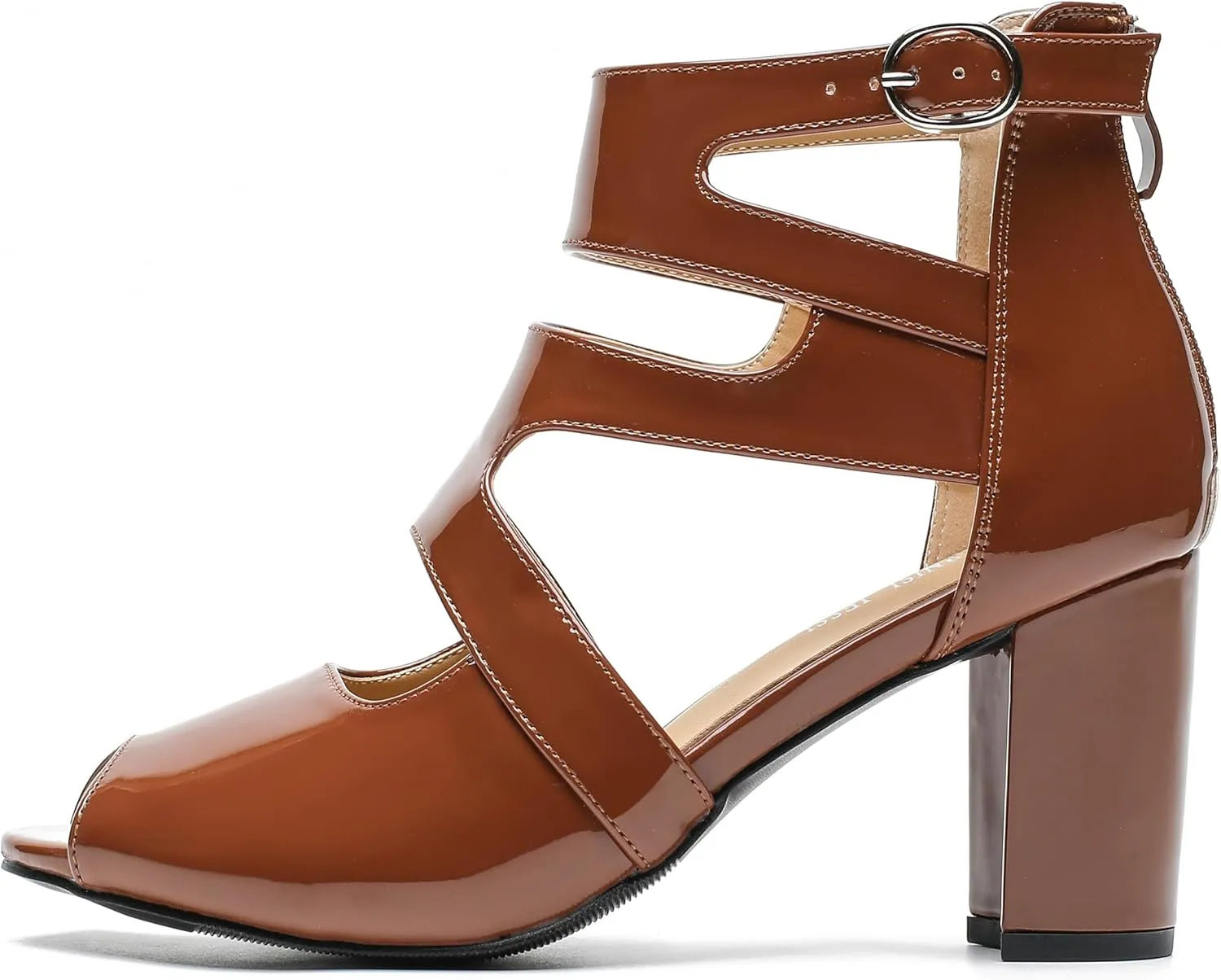 MAIERNISI JESSI Woman Gladiator Peep Toe Sandals Chunky Heels Hollow Out Zip Dress Sandals