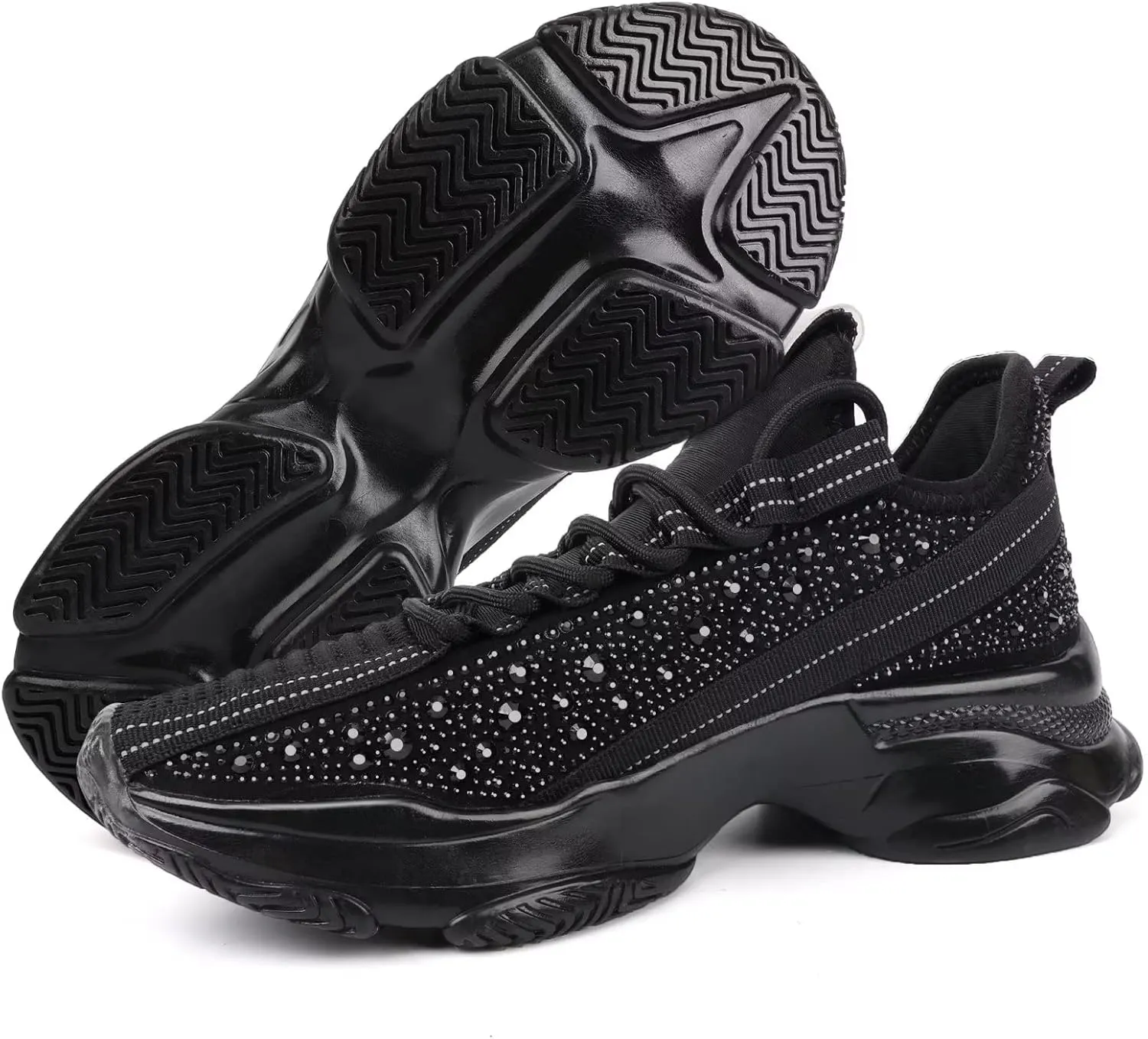 MAIITRIP Rhinestone Sneakers for Women,Glitter Mesh Knit Sparkly Shoes,Chunky Bling Sneakers Dressy