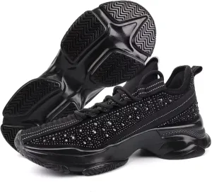 MAIITRIP Rhinestone Sneakers for Women,Glitter Mesh Knit Sparkly Shoes,Chunky Bling Sneakers Dressy