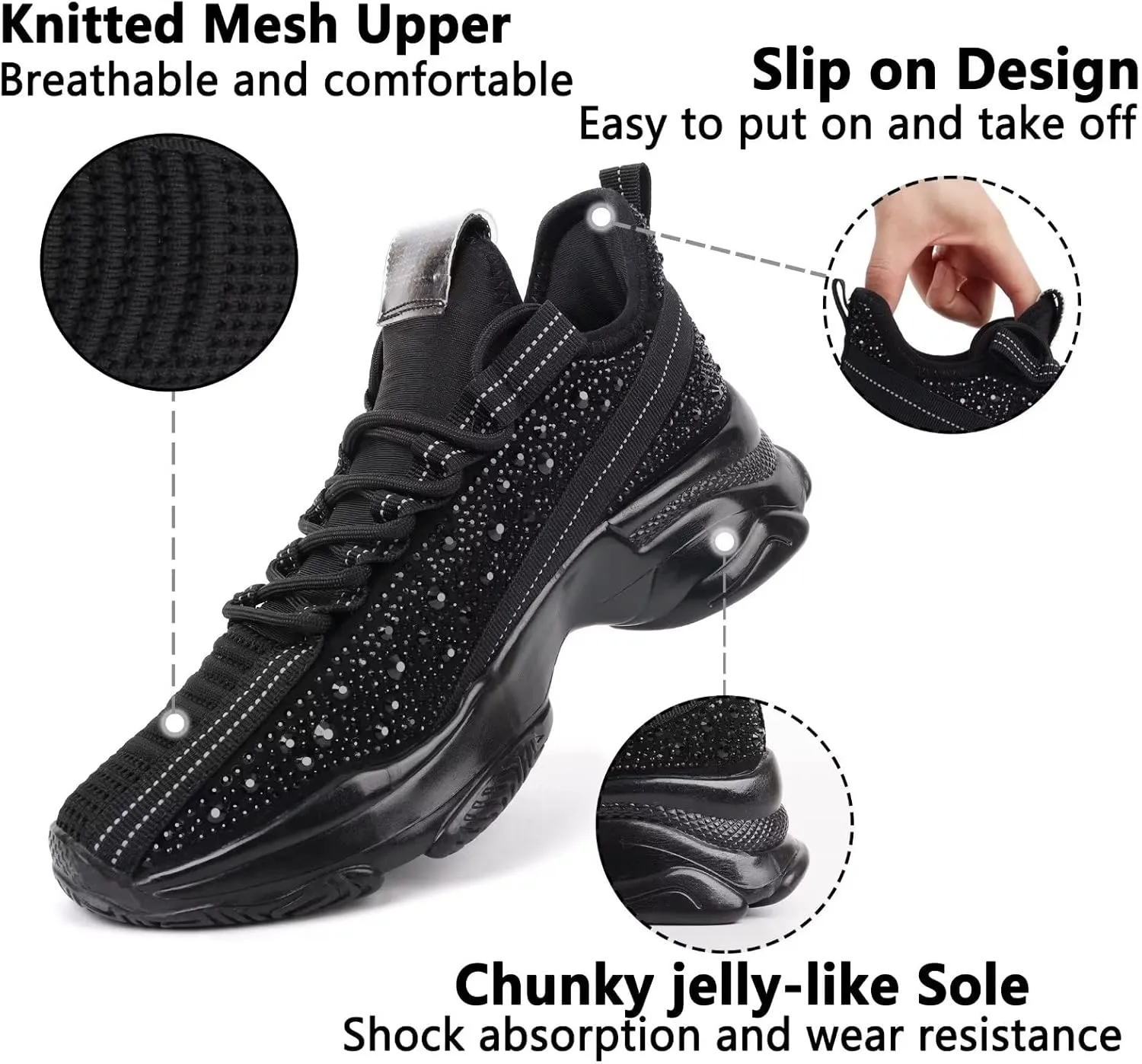 MAIITRIP Rhinestone Sneakers for Women,Glitter Mesh Knit Sparkly Shoes,Chunky Bling Sneakers Dressy