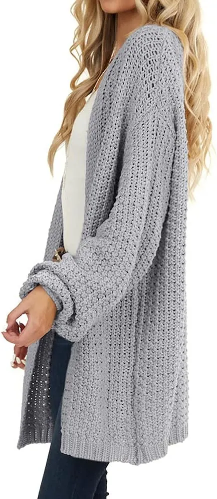Maroway Womens Cardigan Solid Color Long Sleeve Open Front Chunky Knit Sweater Outwear