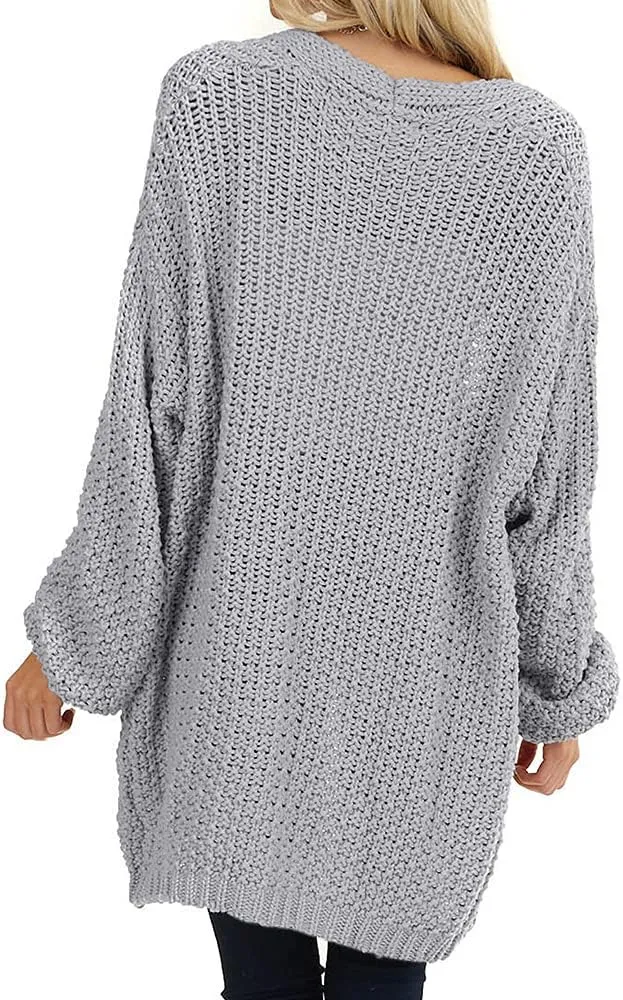 Maroway Womens Cardigan Solid Color Long Sleeve Open Front Chunky Knit Sweater Outwear