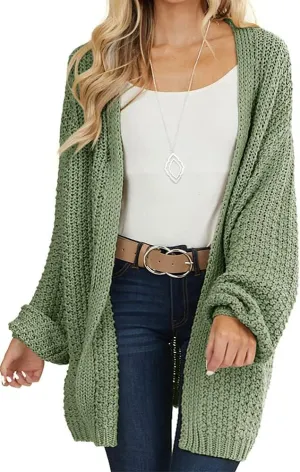 Maroway Womens Cardigan Solid Color Long Sleeve Open Front Chunky Knit Sweater Outwear