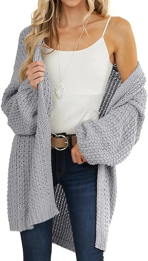 Maroway Womens Cardigan Solid Color Long Sleeve Open Front Chunky Knit Sweater Outwear