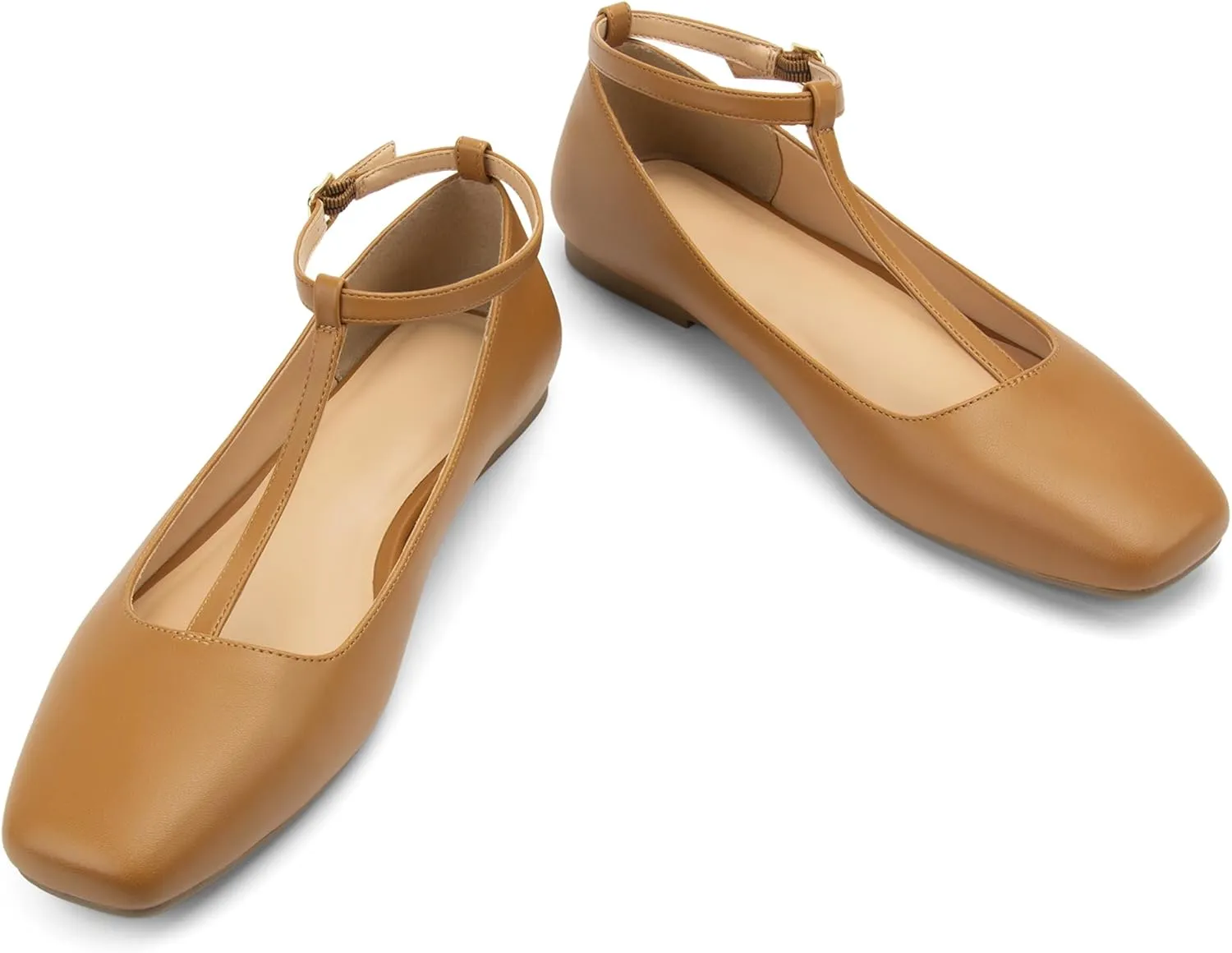 Mary Jane Flats for Women Square Toe Dress Shoes Adjustable T Strap Ballet Flats Comfortable Ankle Flats Work Party Office Wedding