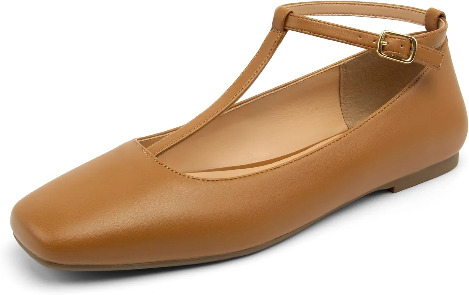 Mary Jane Flats for Women Square Toe Dress Shoes Adjustable T Strap Ballet Flats Comfortable Ankle Flats Work Party Office Wedding