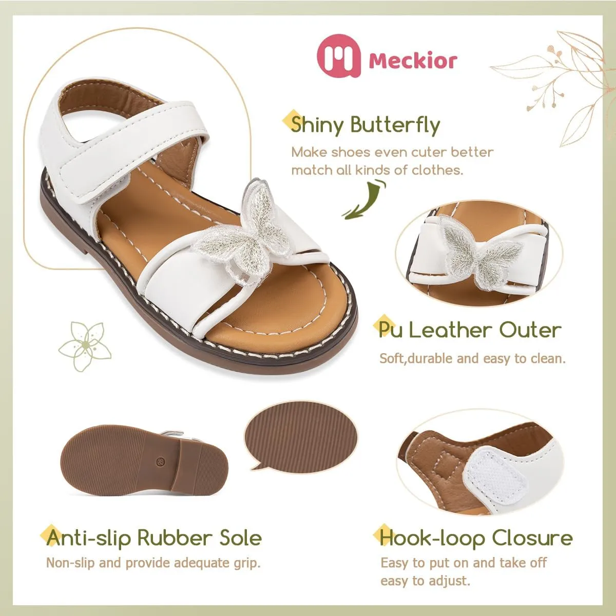 Meckior Toddler Girls Sandals for Little Girls Wedding Dress Sandals Open Toe Non-Slip Summer Beach Pool Shoes (Toddler/Little Kid)