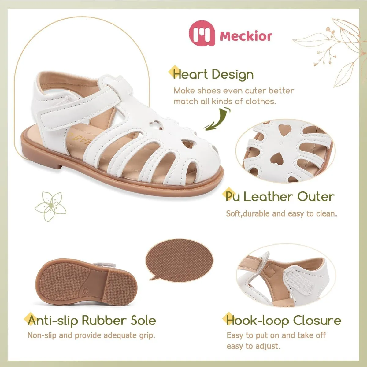 Meckior Toddler Girls Sandals for Little Girls Wedding Dress Sandals Open Toe Non-Slip Summer Beach Pool Shoes (Toddler/Little Kid)