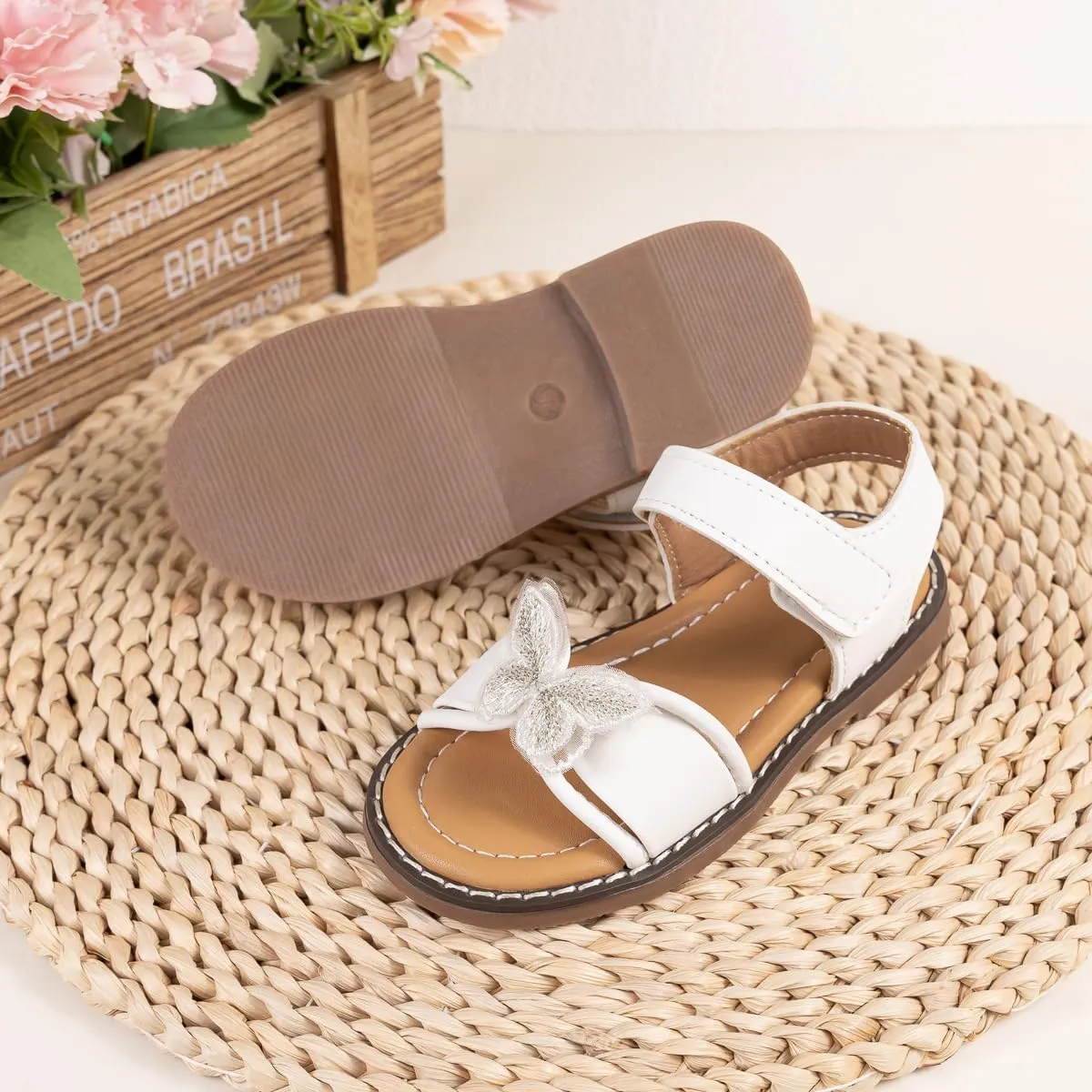 Meckior Toddler Girls Sandals for Little Girls Wedding Dress Sandals Open Toe Non-Slip Summer Beach Pool Shoes (Toddler/Little Kid)