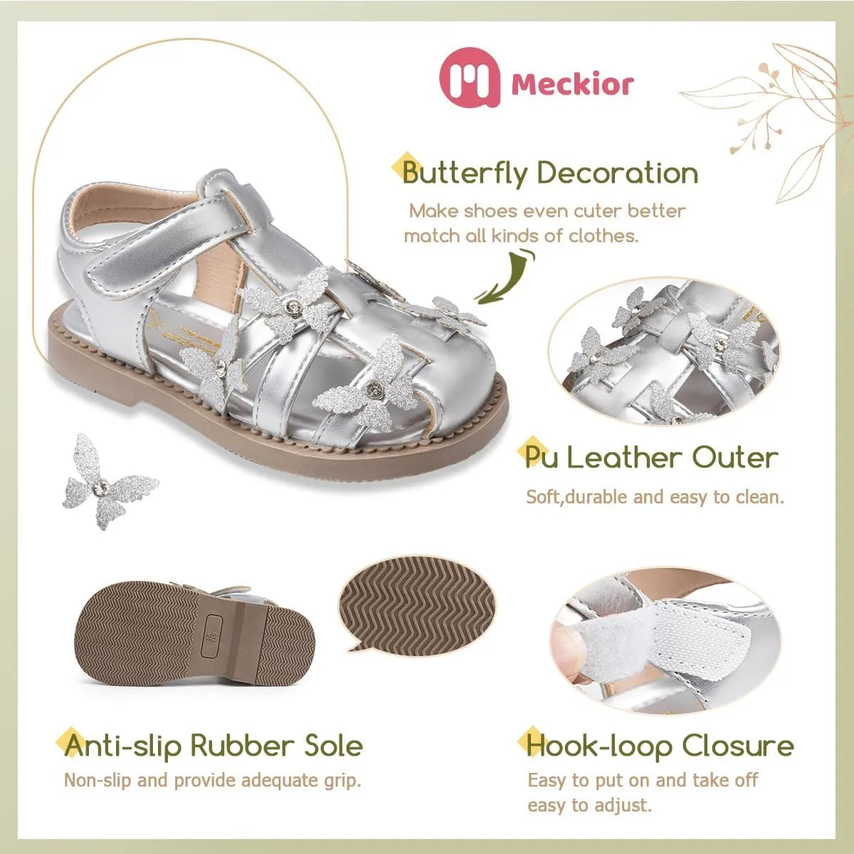 Meckior Toddler Girls Sandals for Little Girls Wedding Dress Sandals Open Toe Non-Slip Summer Beach Pool Shoes (Toddler/Little Kid)