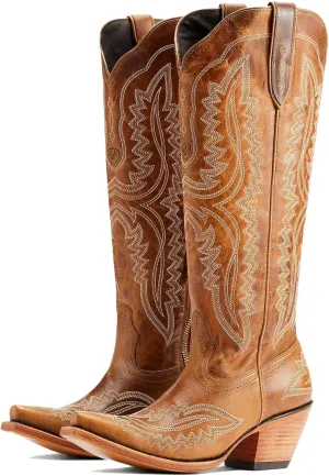Meefit Cowboy Boots for Women Knee High Cowgirl Boots Pointed Toe Chunky Heel Western Retro Country Boots,Vintage Tall Boots
