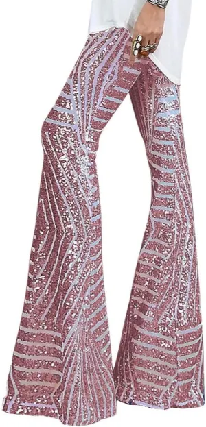 Melliflo Sequin Wide Leg Pants Glitter High Waisted Flare Leg Pants Party Club Dance Pants Night Out Bell Bottom Trousers