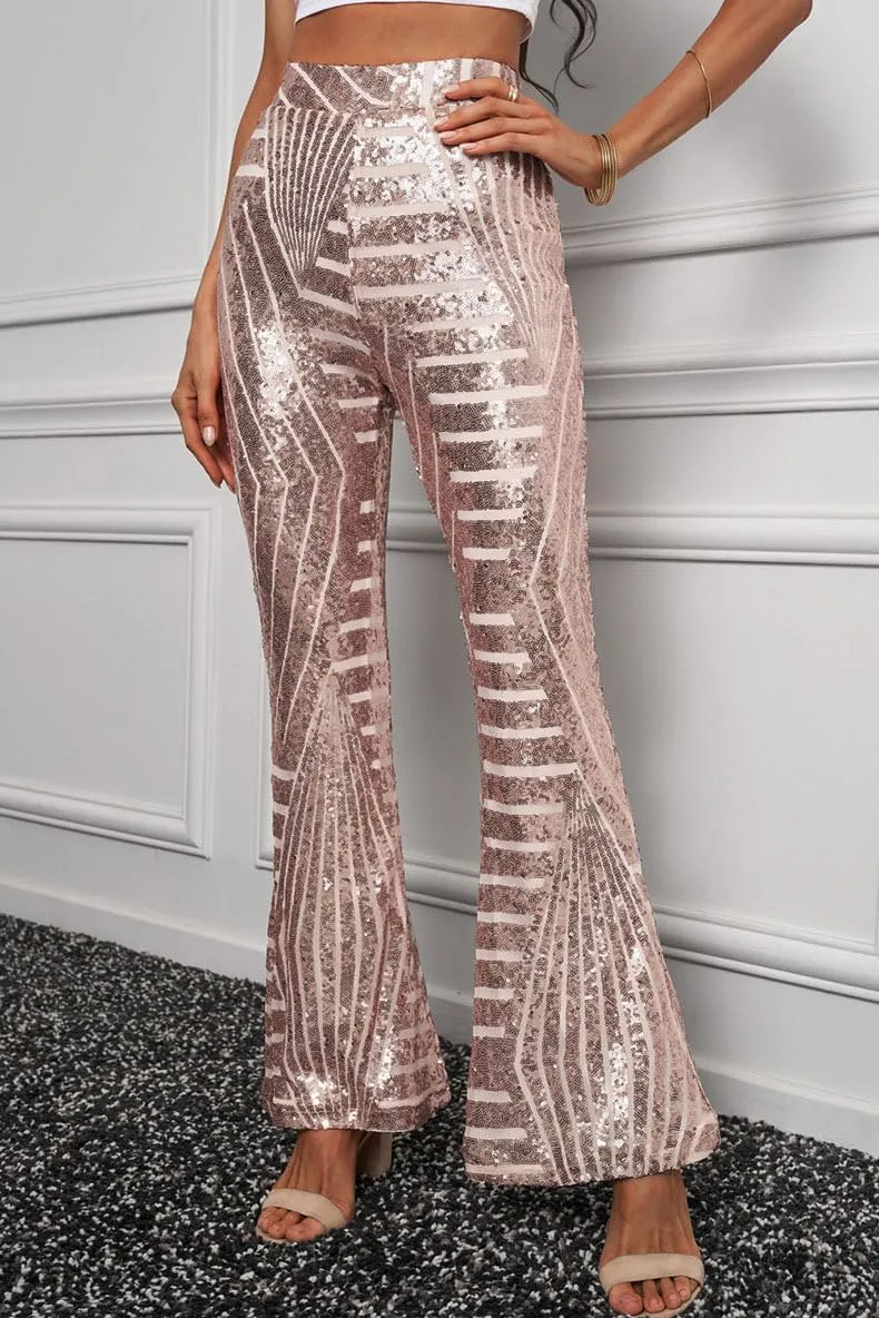 Melliflo Sequin Wide Leg Pants Glitter High Waisted Flare Leg Pants Party Club Dance Pants Night Out Bell Bottom Trousers