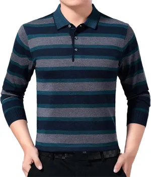 Men Fashion Designer Polo Shirt Neck Shirt Business Striped Casual Long Sleeve Tops Clothes