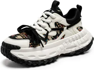 Men's 3.15" Thick Sole Platform Sneakers Floral Pattern Patchwork Dad Style Fashion Casual Walking Skate Shoes