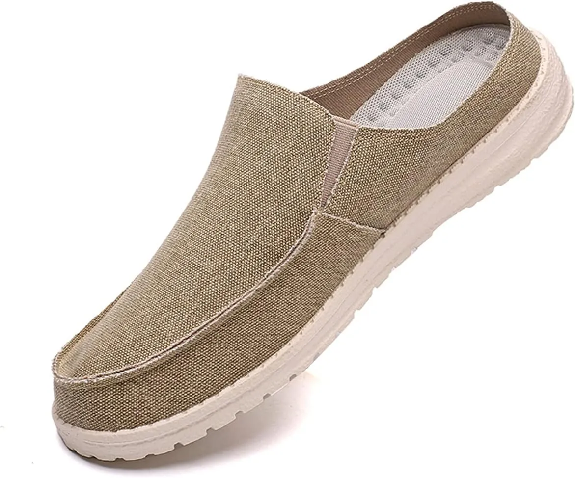 Mens Backless Slippers Canvas Mule Sneakers Breathable Slip on Driving Shoes
