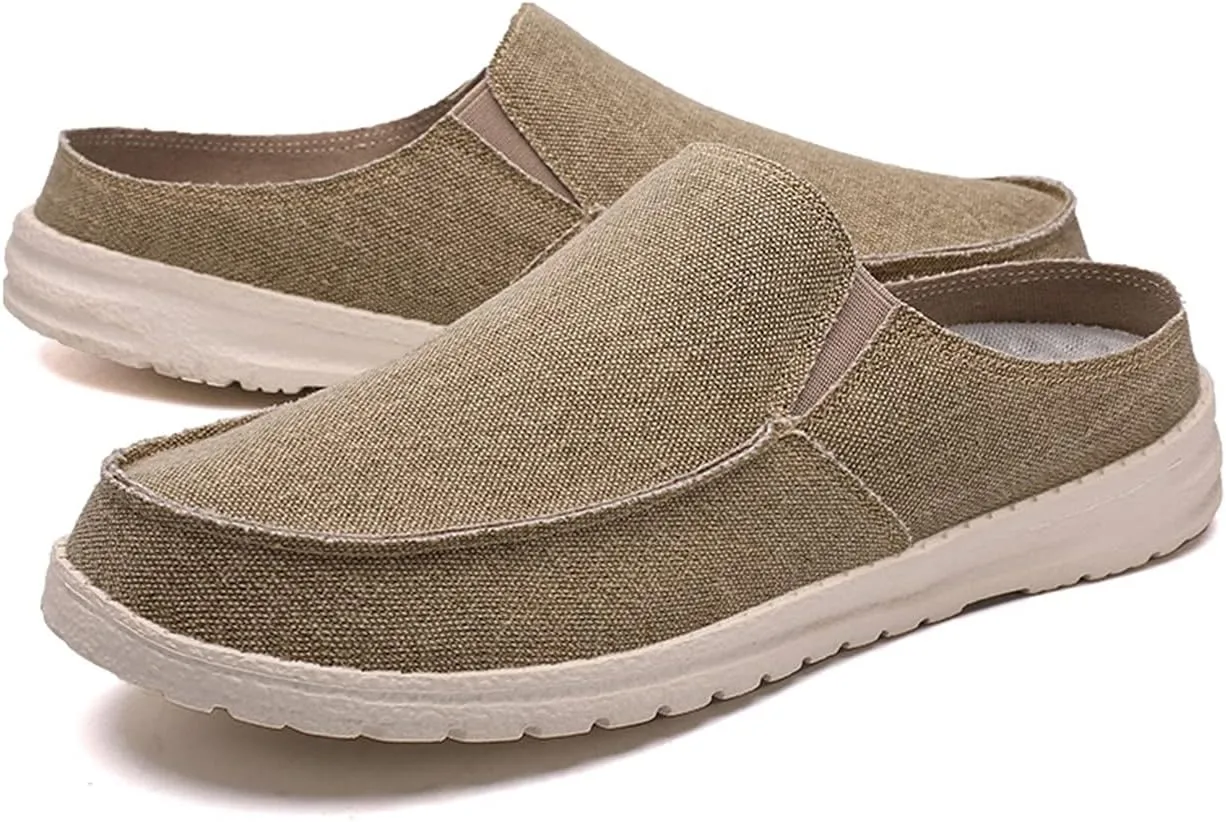 Mens Backless Slippers Canvas Mule Sneakers Breathable Slip on Driving Shoes