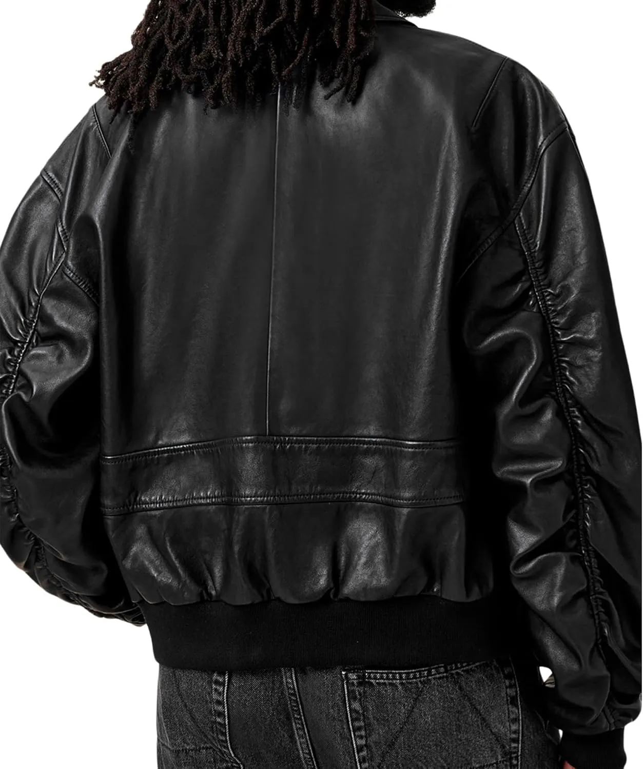 Men's Black Leather Bomber Jacket – Classic Zip-Up Aviator Coat – Genuine Leather Flight Jacket with Ribbed Hem & Cuffs