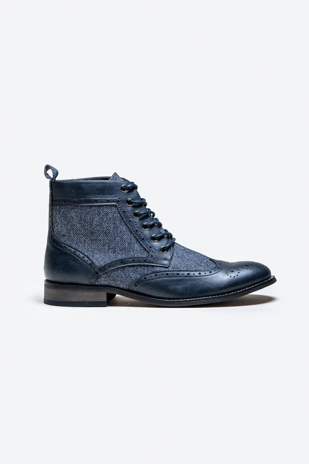 Men’s Casual Ankle Lace Up Boots Leather and Tweed Brogue Shoes