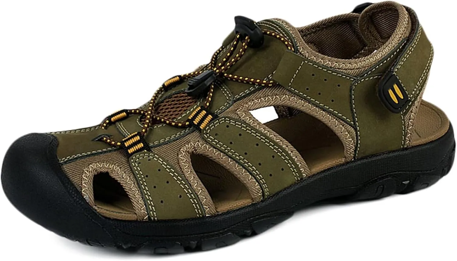 Mens Casual Leather Walking Sandals Closed Toe Beach Shoes Sports Outdoor Sandals Summer Sandals for Hiking Trekking Driving,Waterproof