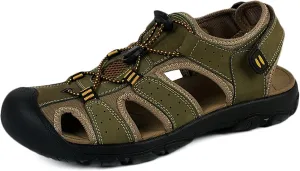 Mens Casual Leather Walking Sandals Closed Toe Beach Shoes Sports Outdoor Sandals Summer Sandals for Hiking Trekking Driving,Waterproof