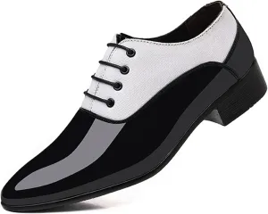 Men's Classic Formal Oxfords Fashion Patent Leather Alligator Printed Tuxedo Shoes Business Wedding Derby Lace-up Cap Toe Dress Shoes
