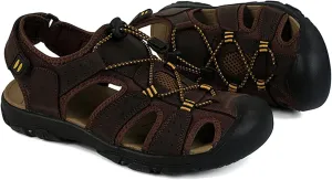 Men's Closed Toe Sport Sandals Fisherman Beach Sandals for Hiking Walking Fishing Driving Waterproof Summer Leather Shoes,6-12