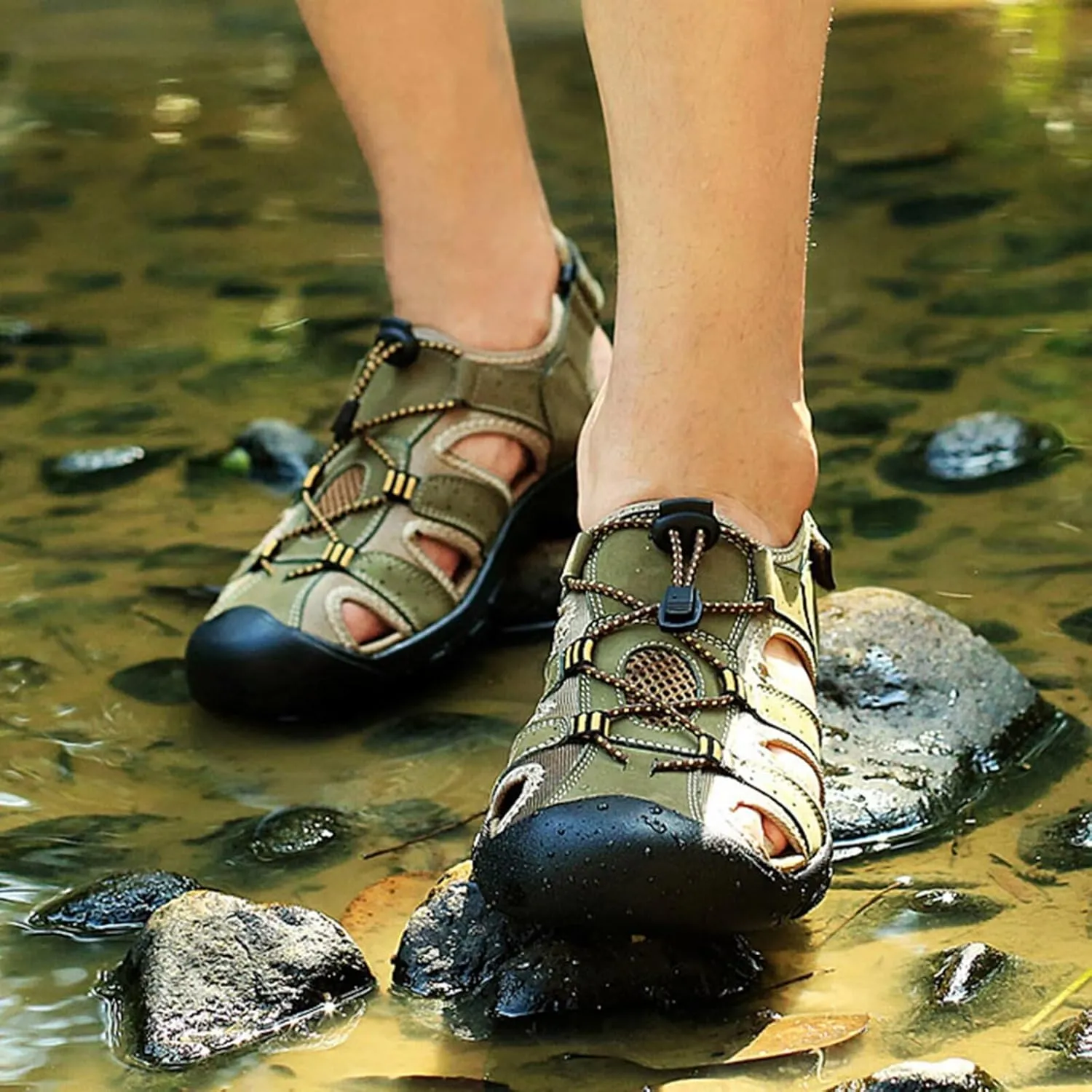Men's Closed Toe Sport Sandals Fisherman Beach Sandals for Hiking Walking Fishing Driving Waterproof Summer Leather Shoes,6-12