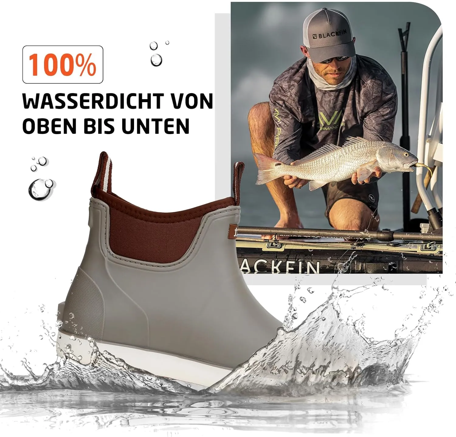 Men's Deck Boots Waterproof Fishing Rain Boots, Anti-Slip Rubber Boots Ankle Booties, High-Performance Footwear Chelsea Boots for Gardening Boating Camping Sailing