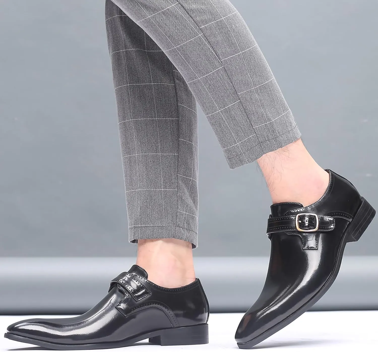 Men's Dress Cap Toe Shoes Monk Slip On Loafers Stylish and Comfort Patent PU Leather Business Low Casual Urban Commuting Shoes