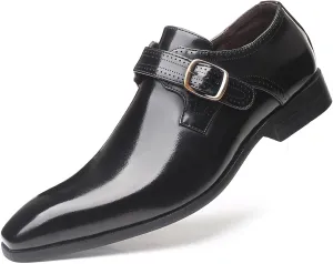 Men's Dress Cap Toe Shoes Monk Slip On Loafers Stylish and Comfort Patent PU Leather Business Low Casual Urban Commuting Shoes