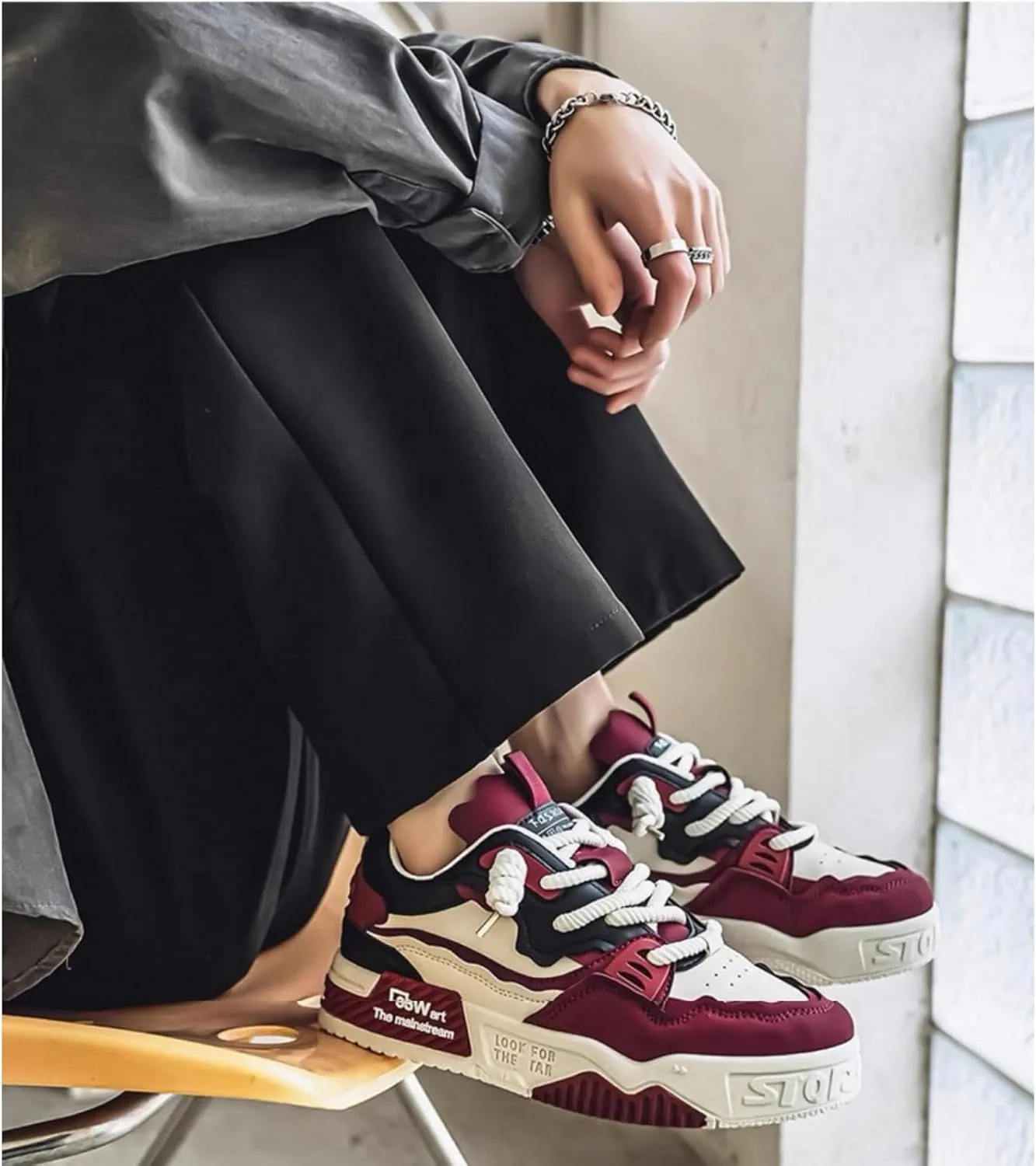 Men's Fashion 3.15" Inch Platform Sneakers Color Block Chunky Casual Athletic Non-Slip Walking Shoes for Men
