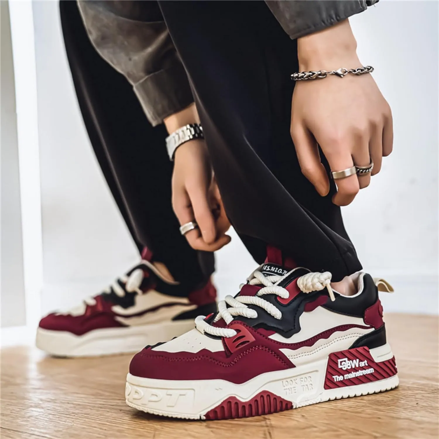 Men's Fashion 3.15" Inch Platform Sneakers Color Block Chunky Casual Athletic Non-Slip Walking Shoes for Men