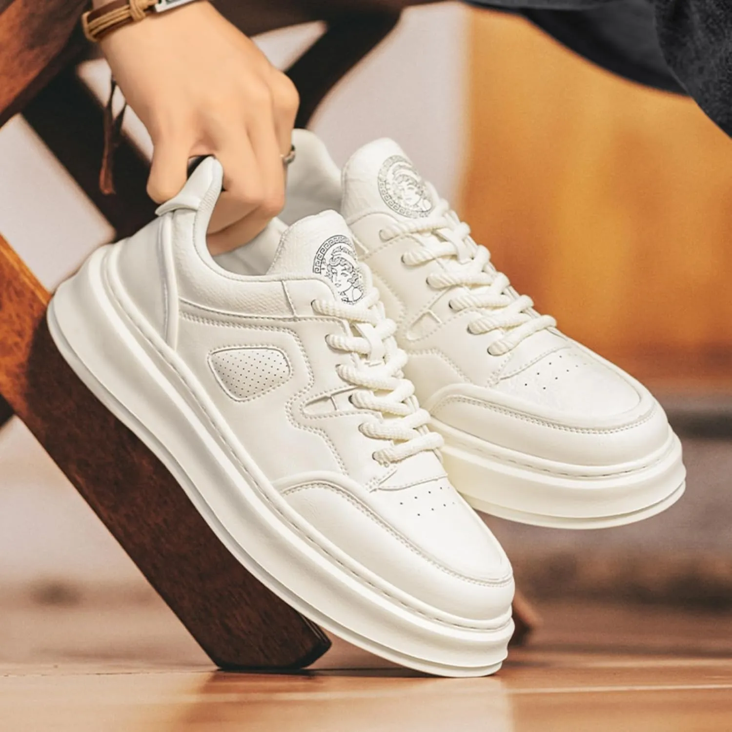 Mens Fashion Lace-Up Platform Sneakers Round Toe Low-Top Non Slip Casual Chunky Shoes for Gym Sports Tennis Jogging Running Walking