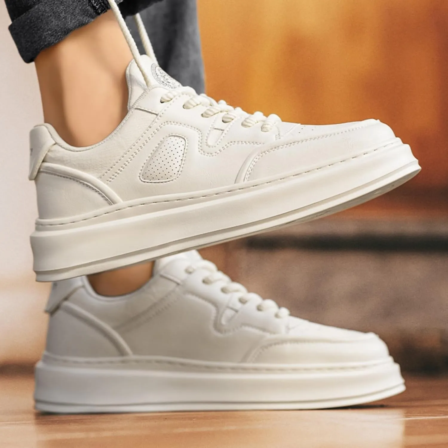 Mens Fashion Lace-Up Platform Sneakers Round Toe Low-Top Non Slip Casual Chunky Shoes for Gym Sports Tennis Jogging Running Walking