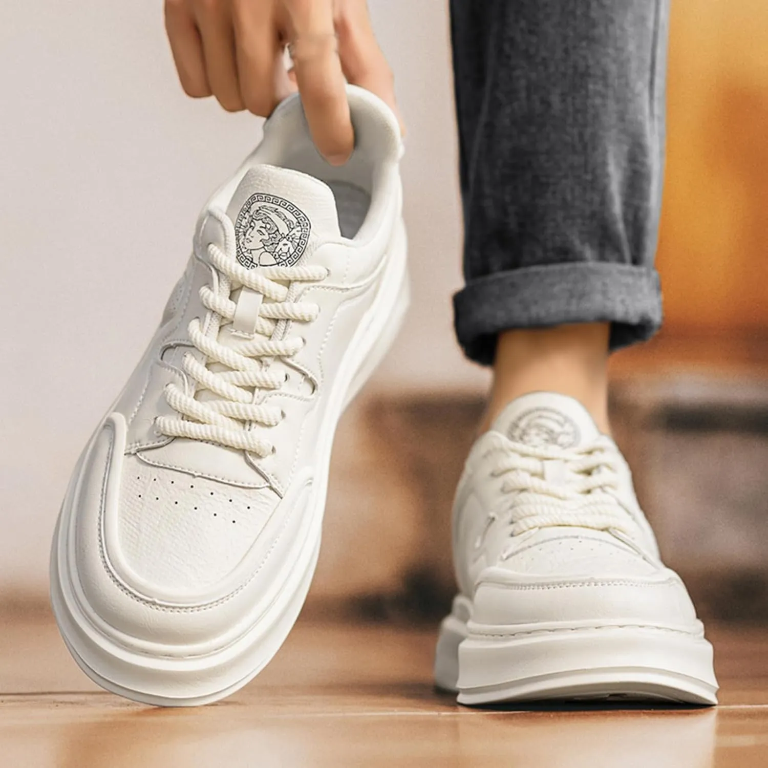 Mens Fashion Lace-Up Platform Sneakers Round Toe Low-Top Non Slip Casual Chunky Shoes for Gym Sports Tennis Jogging Running Walking