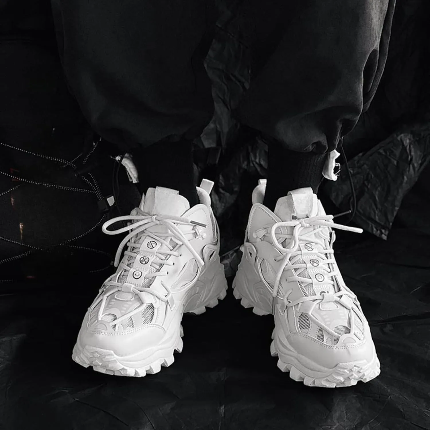 Men's Fashion Leather High Top Lace Up Chunky Platform Sneakers Casual Non Slip Round Toe Driving Walking Jogging Tennis Training Shoes