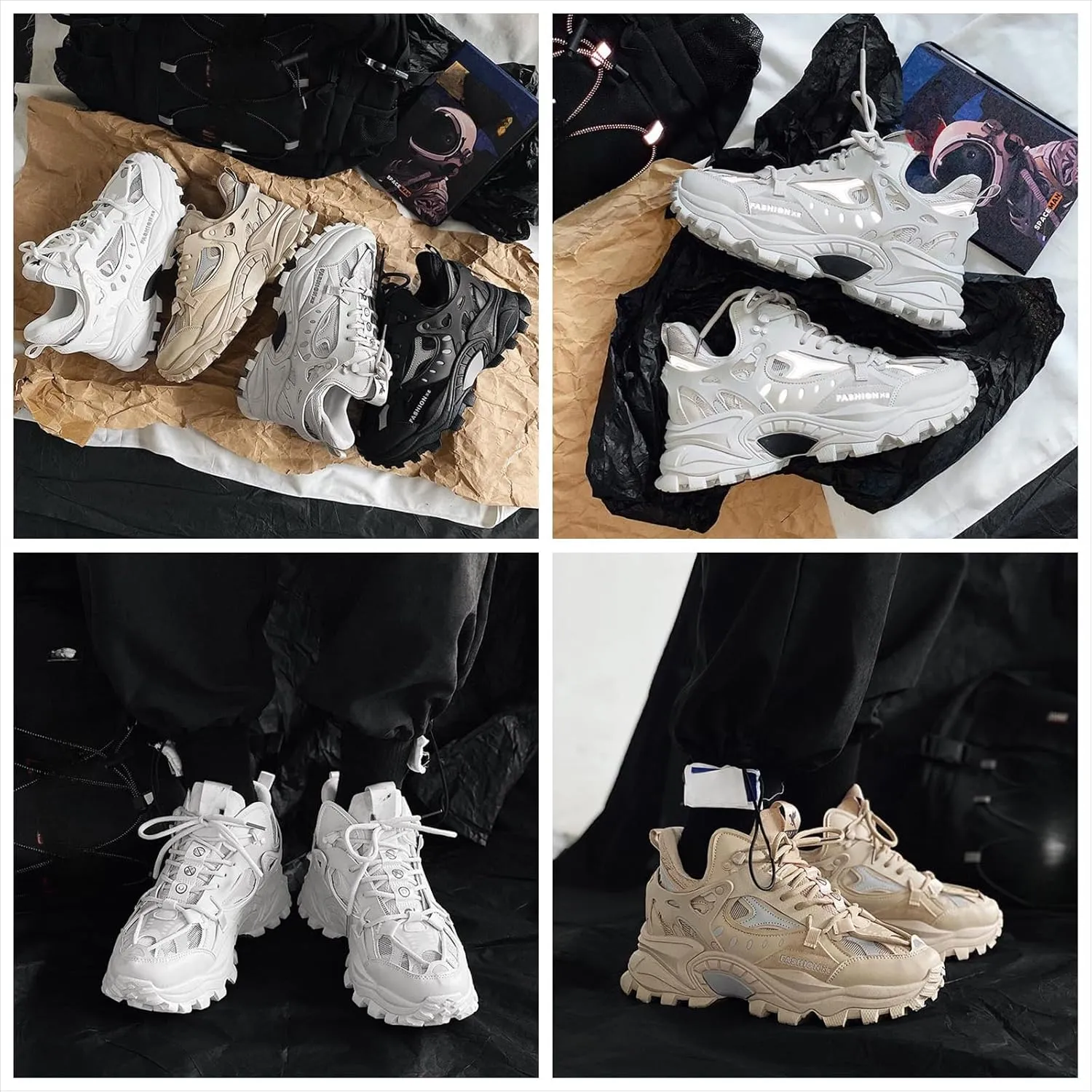 Men's Fashion Leather High Top Lace Up Chunky Platform Sneakers Casual Non Slip Round Toe Driving Walking Jogging Tennis Training Shoes