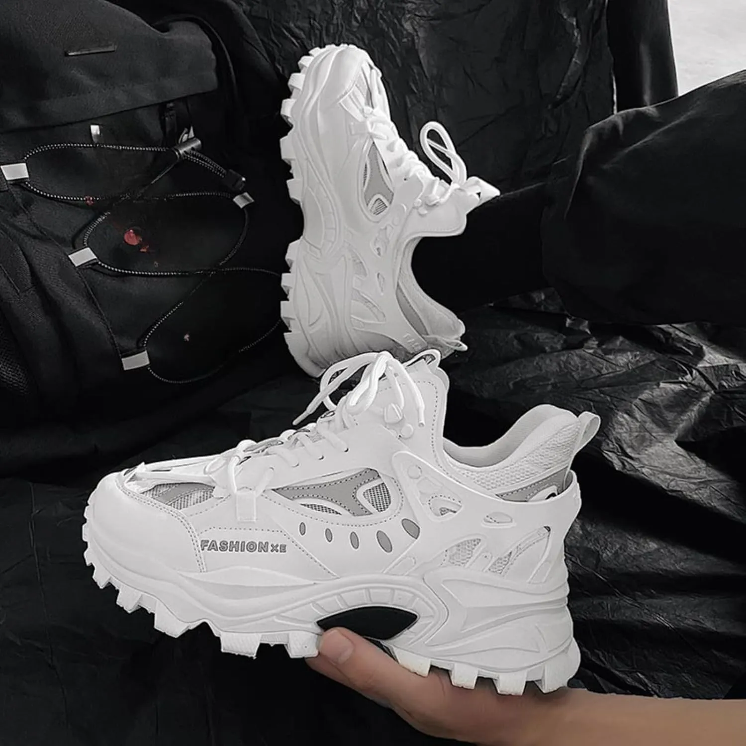 Men's Fashion Leather High Top Lace Up Chunky Platform Sneakers Casual Non Slip Round Toe Driving Walking Jogging Tennis Training Shoes