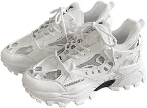 Men's Fashion Leather High Top Lace Up Chunky Platform Sneakers Casual Non Slip Round Toe Driving Walking Jogging Tennis Training Shoes
