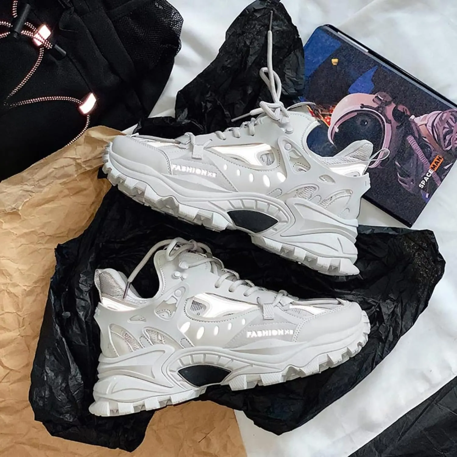 Men's Fashion Leather High Top Lace Up Chunky Platform Sneakers Casual Non Slip Round Toe Driving Walking Jogging Tennis Training Shoes
