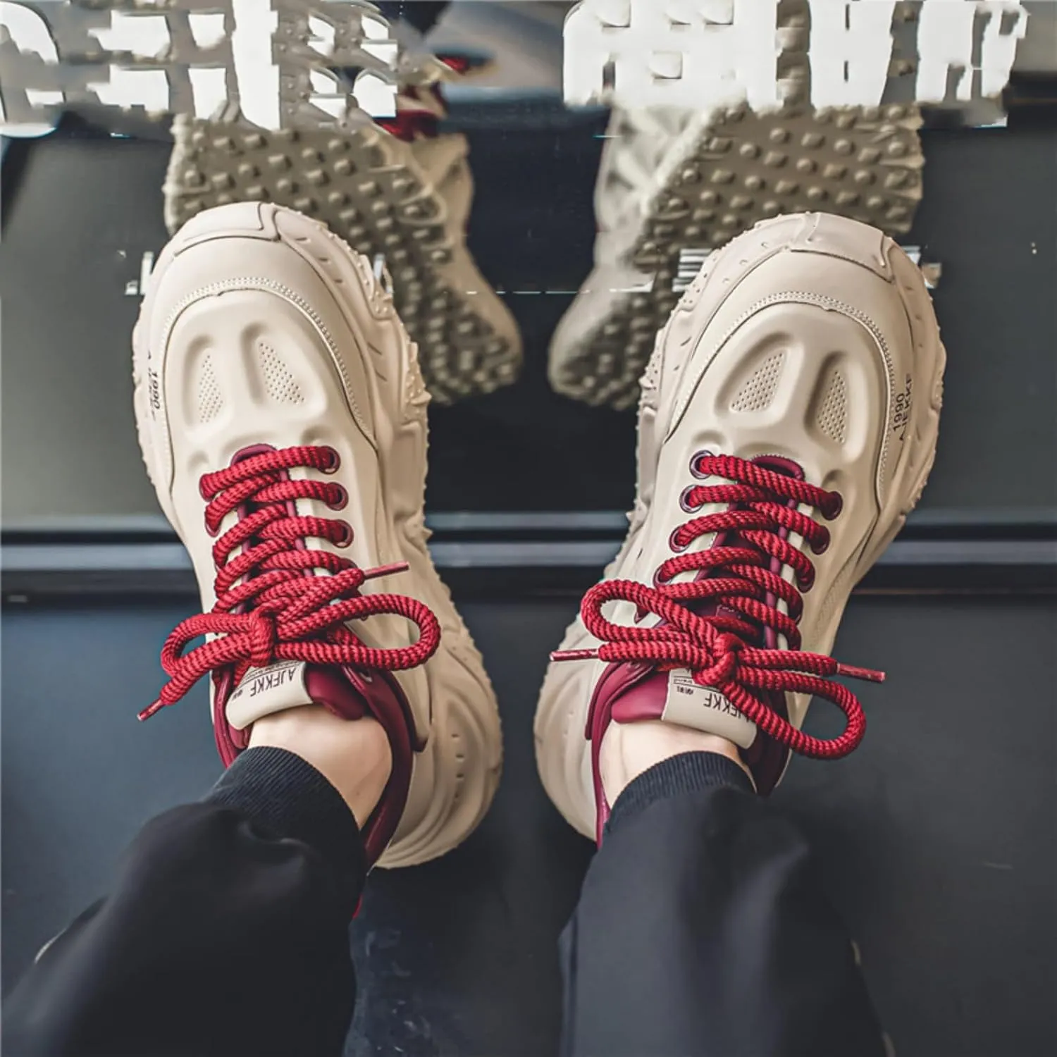 Men's Fashion Leather Lace Up Platform Sneakers Classic Round Toe Non-Slip Chunky Sport Shoes Tennis Driving Walking Shoes